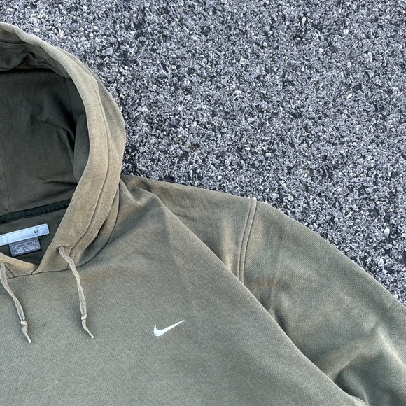 Vintage Nike Gray Tag Small Swoosh Army Green Pullover Hoodie Sweatshirt Size XL - Picture 4 of 7